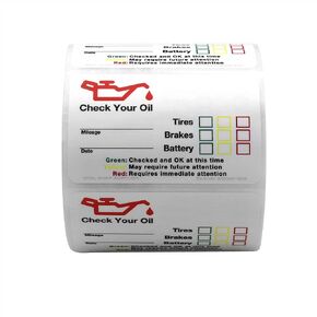 Tire, Brake, and Battery Oil Change Stickers for Auto Shop with Check Oil Stock Logo, Print with Indy Print 2 TBB, 500 Labels
