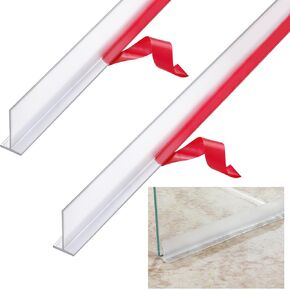 Nuanchu 2 Pcs Clear Vinyl T-Type Seal Strip with Pre-Applied Self Adhesive Backing Bathroom Threshold Water Strip Shower Door Seal Strip for Gap 1/2"- 73" Long Frameless Shower Door