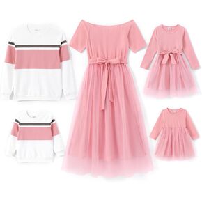 PATPAT Family Matching Outfits Dresses and Sweatshirt Fall Winter Off Shoulder Dresses and Long Sleeve Sweatshirt