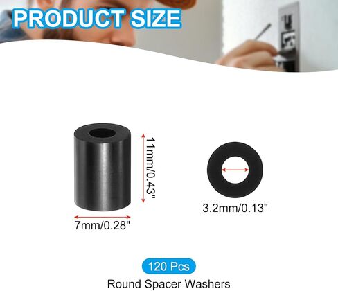 PATIKIL M3 Black ABS ID 3.2mm,OD 7mm,Length 19mm, Nylon Round Spacer Washers, 120Pcs Plastic Standoff Rubber Nut Unthreaded for M3 Screws Electrical Outlet Switch Receptacle in Saudi Arabia