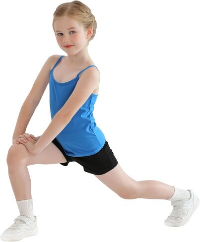 QBK 2T-12Years Girls Camisole Tank Tops Cotton Tagless Cami Sleveless Spaghetti undershirts for Gymnastics Dancewear in Kuwait