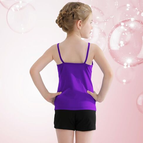 QBK 2T-12Years Girls Camisole Tank Tops Cotton Tagless Cami Sleveless Spaghetti undershirts for Gymnastics Dancewear in Kuwait