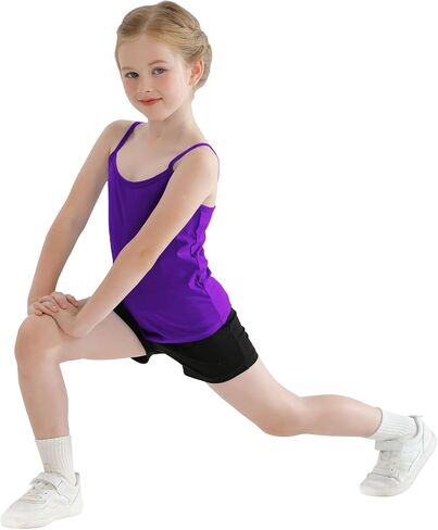 QBK 2T-12Years Girls Camisole Tank Tops Cotton Tagless Cami Sleveless Spaghetti undershirts for Gymnastics Dancewear in Kuwait