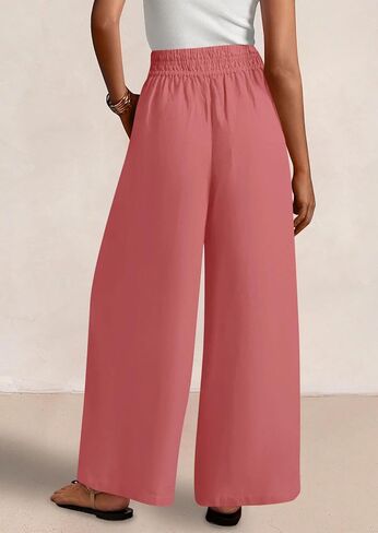 PRETTYGARDEN Womens Wide Leg Pants Casual 2025 Elastic Waist Loose Flowy Palazzo Pants Trousers with Pockets in Saudi Arabia