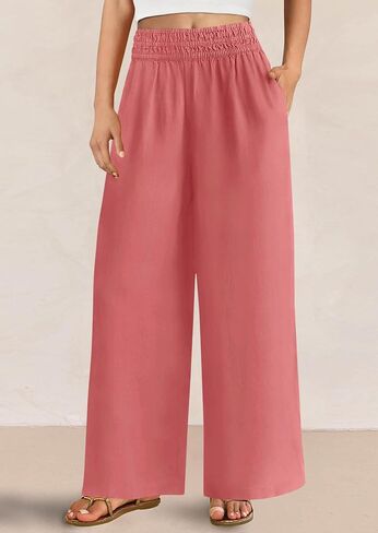 PRETTYGARDEN Womens Wide Leg Pants Casual 2025 Elastic Waist Loose Flowy Palazzo Pants Trousers with Pockets in Saudi Arabia