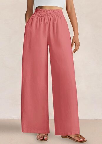 PRETTYGARDEN Womens Wide Leg Pants Casual 2025 Elastic Waist Loose Flowy Palazzo Pants Trousers with Pockets in Saudi Arabia