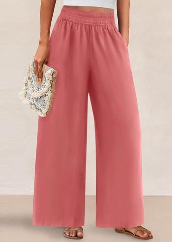 PRETTYGARDEN Womens Wide Leg Pants Casual 2025 Elastic Waist Loose Flowy Palazzo Pants Trousers with Pockets in Saudi Arabia