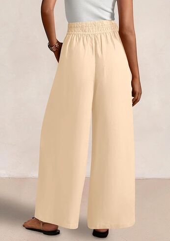 بنطلون نسائي واسع الساق من PRETTYGARDEN كاجوال 2025 بخصر مطاطي فضفاض سروال بالازو متدفق مع جيوب in Kuwait