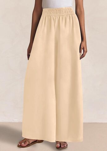 بنطلون نسائي واسع الساق من PRETTYGARDEN كاجوال 2025 بخصر مطاطي فضفاض سروال بالازو متدفق مع جيوب in Kuwait