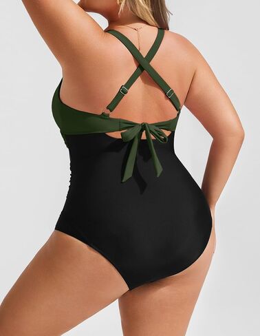 Hanna Nikole Womens Plus Size One Piece Swimsuits Tummy Control Cutout Twist Front Bathing Suits Swimming Tie Back Swimwear in Kuwait