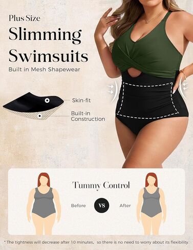 Hanna Nikole Womens Plus Size One Piece Swimsuits Tummy Control Cutout Twist Front Bathing Suits Swimming Tie Back Swimwear in Kuwait