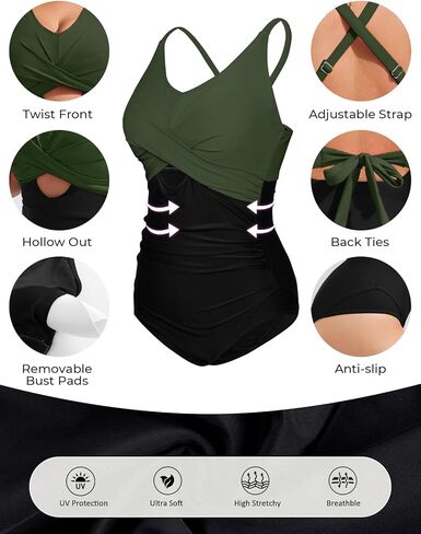 Hanna Nikole Womens Plus Size One Piece Swimsuits Tummy Control Cutout Twist Front Bathing Suits Swimming Tie Back Swimwear in Kuwait