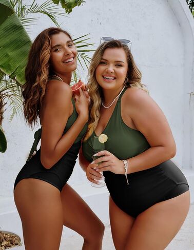 Hanna Nikole Womens Plus Size One Piece Swimsuits Tummy Control Cutout Twist Front Bathing Suits Swimming Tie Back Swimwear in Kuwait
