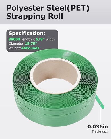 gccsj pet الربط 5/8 ''، التعبئة والتغليف الربط، 3800 قدم × 15.75'' × 1500 رطل كسر الربط الربط القوة، الثقيلة التعبئة والتغليف الربط النطاقات لفة، دائم ترقية لفائف الربط pet in Kuwait