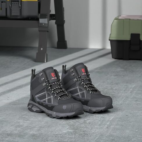 LARNMERN Steel Toe Boots Men Work Sneakers Welding Boots Lace Up Safety Toe Shoes Lightweight Oxford Construction Industrial Boots(9 Men, Black) in Saudi Arabia