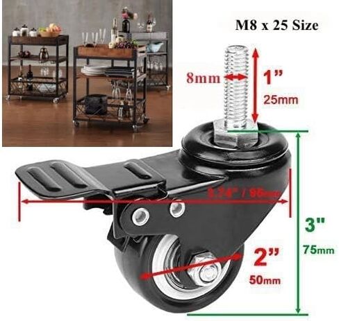 مجموعة من 4 عجلات STEM عجلات دوارة الدوران 2 "مع الفرامل عجلات الأثاث شاقا لا توجد عجلة ضوضاء لأثاث Workbench DIY عربات DIY in Kuwait