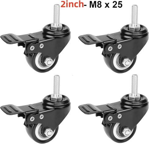 مجموعة من 4 عجلات STEM عجلات دوارة الدوران 2 "مع الفرامل عجلات الأثاث شاقا لا توجد عجلة ضوضاء لأثاث Workbench DIY عربات DIY in Kuwait