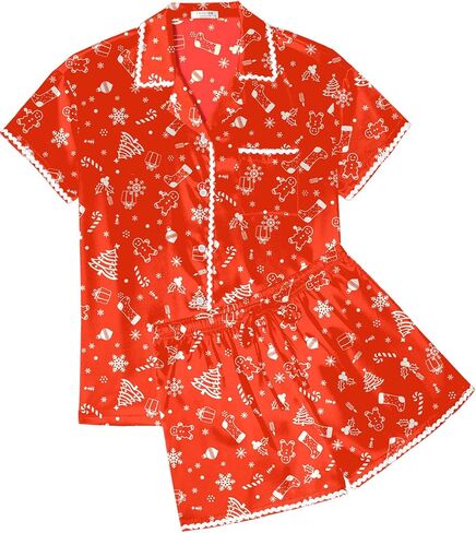 Ekouaer Women's Pajamas Set Silk Shirt and Shorts Button Down Pj Sets Two Piece Satin Lounge Sets with Pockets in Saudi Arabia