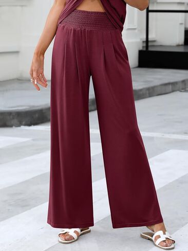 ANRABESS Women 2 Piece Summer Outfits Cap Sleeve Tank Top Wide Leg Palazzo Pants Lounge Set Travel Vacation Trendy Clothing in Kuwait