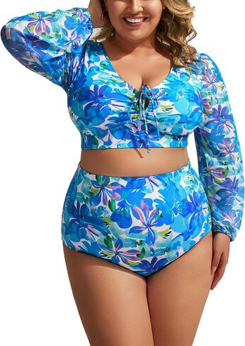 Hanna Nikole Women's Plus Size High Waist Bikini Set Tummy Control Swimsuits Long Sleeve Two Piece Swimsuit in Saudi Arabia