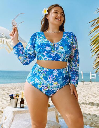 Hanna Nikole Women's Plus Size High Waist Bikini Set Tummy Control Swimsuits Long Sleeve Two Piece Swimsuit in Saudi Arabia