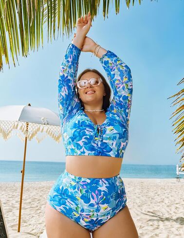 Hanna Nikole Women's Plus Size High Waist Bikini Set Tummy Control Swimsuits Long Sleeve Two Piece Swimsuit in Saudi Arabia