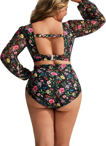 Hanna Nikole Women's Plus Size High Waist Bikini Set Tummy Control Swimsuits Long Sleeve Two Piece Swimsuit in Saudi Arabia