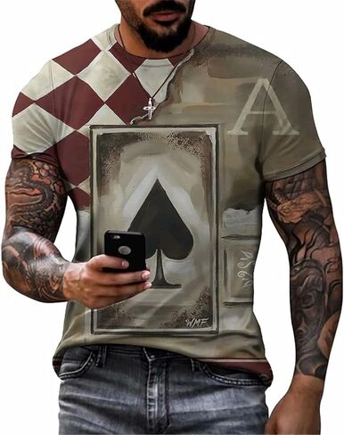 قمصان البوكر ثلاثية الأبعاد للرجال مضحك تمرينات جرافيك Tees قميص غير رسمي قصير الأكمام in Kuwait