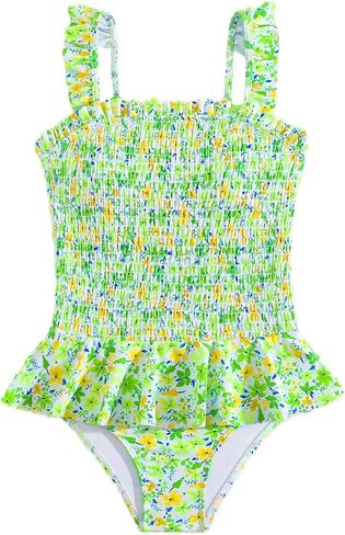 Girls One Piece Swimsuit Ruffles Bathing Suits Floral Ruched Swimwear 7-14 Years in Saudi Arabia