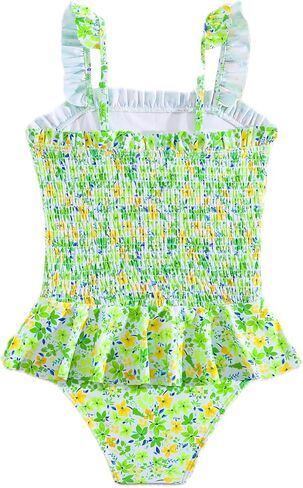 Girls One Piece Swimsuit Ruffles Bathing Suits Floral Ruched Swimwear 7-14 Years in Saudi Arabia