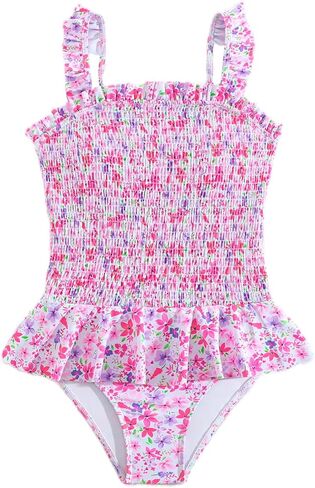Girls One Piece Swimsuit Ruffles Bathing Suits Floral Ruched Swimwear 7-14 Years in Saudi Arabia