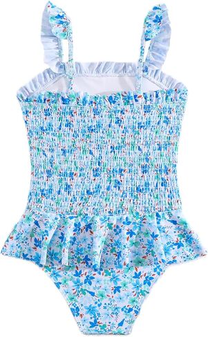 Girls One Piece Swimsuit Ruffles Bathing Suits Floral Ruched Swimwear 7-14 Years in Saudi Arabia