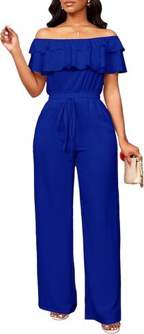 Sexy Jumpsuits for Women Elegant Off The Shoulder Business Long Straight Pants Party Jumpsuit in Kuwait
