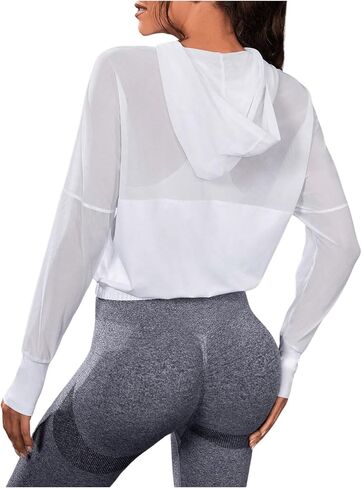 SweatyRocks Women's Activewear Long Sleeve Hooded Sweatshirt Sheer Mesh Running Workout Sports Sweatshirt Top in Saudi Arabia