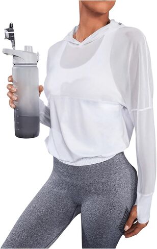 SweatyRocks Women's Activewear Long Sleeve Hooded Sweatshirt Sheer Mesh Running Workout Sports Sweatshirt Top in Saudi Arabia