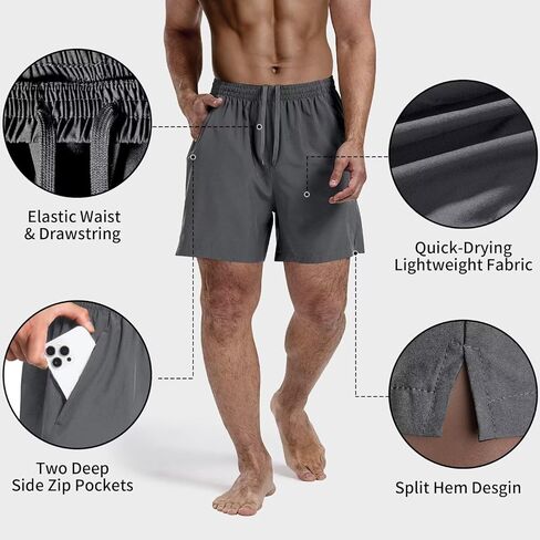 3 Pack Men's Athletic Running Shorts 5 Inch Gym Workout Shorts Quick Dry Active Sports Shorts with Zip Pockets(Black,Dark Gray,Navy,XL) in Saudi Arabia