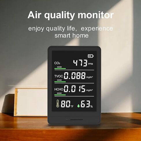 شاشة 5 في 1 جودة الهواء الداخلية ، مراقبة جودة الهواء ، CO2 ، CO2 ، TVOC ، HCHO ، رطوبة ودرجة الحرارة عداد الجسيمات ، للمنزل ، المكتب ، المدرسة ، الفندق ، السيارة ، الأسود in Saudi Arabia