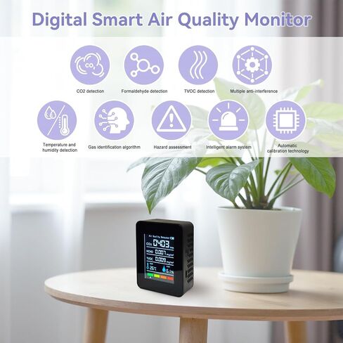 5-in-1 Indoor Air Quality Monitor,Indoor Portable CO2, HCHO,TVOC,Humidity,Temperature,Air Quality Space Clean Air Monitor (B) in Saudi Arabia