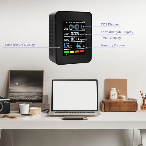 5-in-1 Indoor Air Quality Monitor,Indoor Portable CO2, HCHO,TVOC,Humidity,Temperature,Air Quality Space Clean Air Monitor (B) in Saudi Arabia