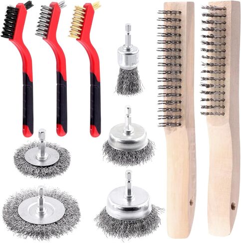 مجموعة فرشاة الأسلاك تانستيك 10pcs ، وتشمل فرشاة سلك خشب من الفولاذ المقاوم للصدأ/الكربون ، ونايلون/النحاس/النحاس/الفولاذ المقاوم للصدأ مع مقبض بلاستيكي ، وفرشاة سلك الحفر مع 1/4 "سداسي سداسي لإزالة صدأ الطلاء in Kuwait