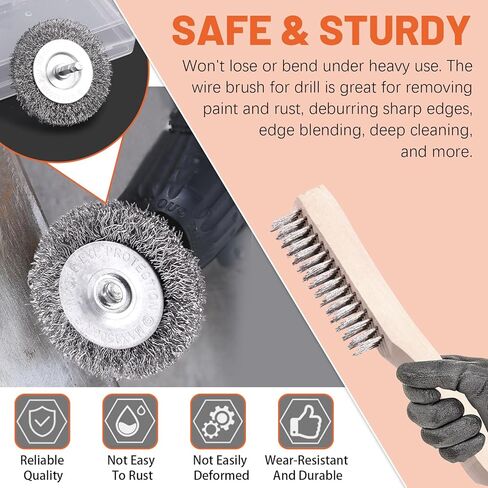 مجموعة فرشاة الأسلاك تانستيك 10pcs ، وتشمل فرشاة سلك خشب من الفولاذ المقاوم للصدأ/الكربون ، ونايلون/النحاس/النحاس/الفولاذ المقاوم للصدأ مع مقبض بلاستيكي ، وفرشاة سلك الحفر مع 1/4 "سداسي سداسي لإزالة صدأ الطلاء in Kuwait