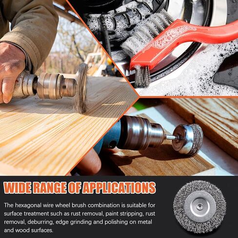 مجموعة فرشاة الأسلاك تانستيك 10pcs ، وتشمل فرشاة سلك خشب من الفولاذ المقاوم للصدأ/الكربون ، ونايلون/النحاس/النحاس/الفولاذ المقاوم للصدأ مع مقبض بلاستيكي ، وفرشاة سلك الحفر مع 1/4 "سداسي سداسي لإزالة صدأ الطلاء in Kuwait