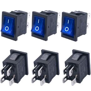 Twidec/6Pcs Rocker Switch Toggle AC 6A/125V 10A/250V DPST 4 Pins 2 Position ON/Off Blue LED Light Illuminated Boat Switch KCD1-4-201N-BU