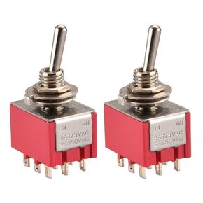 Miniature Toggle Switch MTS-302 ON-ON 3PDT 9 Pin, 2A 250V, 6A 125V, Pack of 2