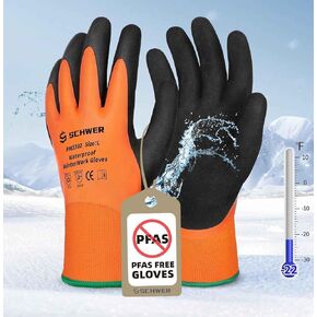 Schwer 2 Pairs FreezeGuard Winter Work Gloves, PFAS Free Waterproof Work Gloves, Freezer Gloves for Outdoor Cold Weather Keep Hands Warm, Waterproof Gloves for Shoveling Snow, Ice Fishing, L