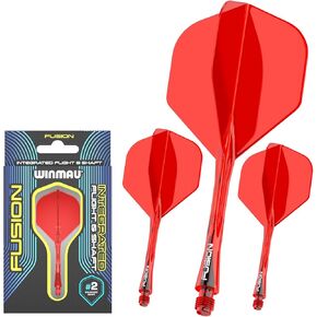 Winmau Darts Fusion Integrated Flight & Shaft System - No.2 Shape and Design - Available in Short, Intermediate & Medium - Clear, Red & Purple