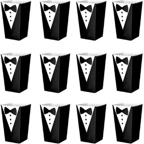 50Pcs Paper Tuxedo Popcorn Boxes Individual Popcorn Bucket Containers Disposable Small Popcorn Bags Bulk Snack Box for Home, Party, Wedding Party Favors Decoration