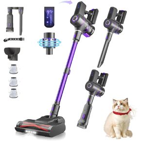 TOTTE Cordless Vacuum Cleaner, 550W 45KPA 60 Mins, 2500mAh Detachable Battery, Stick Vacuum Cleaners LED Touch Screen, Wall Mount Charging, Wireless Vacuum for Home Pet Hair Carpet Hardwood Floor