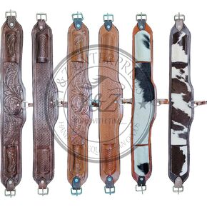 Western Tooled Padded Leather Rear Flank Back Saddle Cinch Size (38" x 5") with Billet Straps Size (28"x1.5")