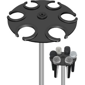 Multi Microphone Holder Up to 6 Mic (Aluminum/Rubber padding) for Handheld Dynamic, Wired and Wireless Mics, Multiple Mic Organizer for Mic Stand, Mounts to 5/8"-27 or 3/8"-16 threaded Stands
